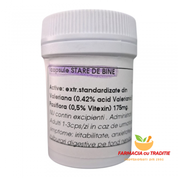 STARE DE BINE capsule vegetale cu Valeriana si Pasiflora. 20capsule preparate in farmacie